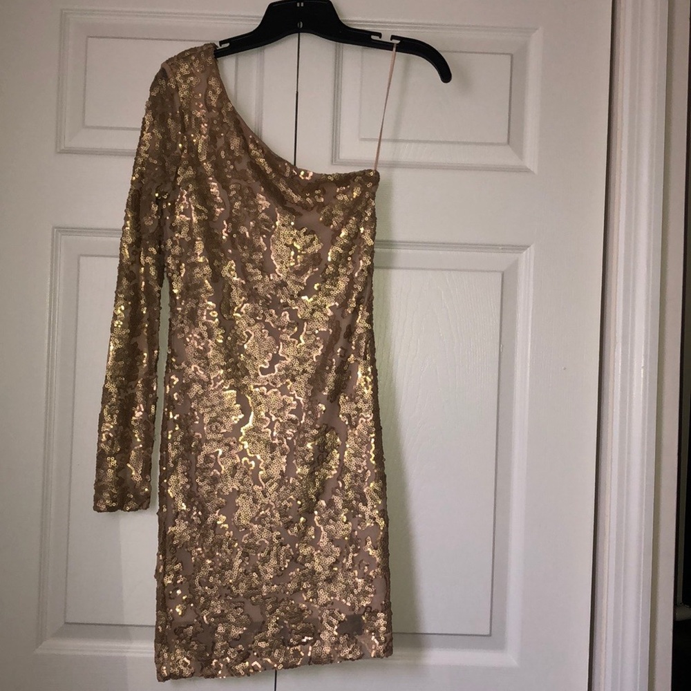 Guess Gold One Shoulder Dress